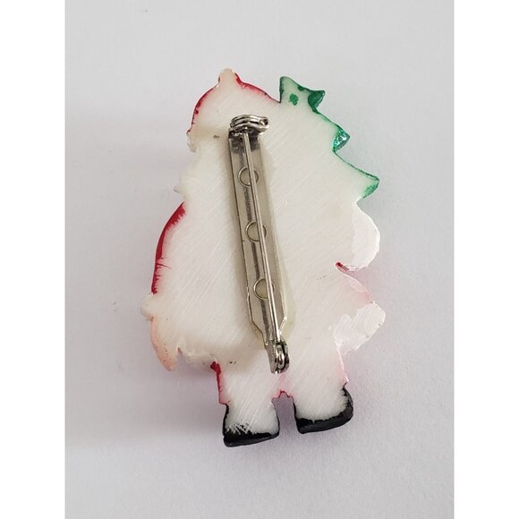 Santa Claus Holding Green Sparkling Christmas Tree Brooch Pin Vintage - Picture 2 of 2